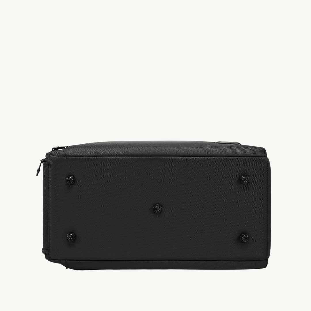 black vegan duffle bag for work and travel bottom