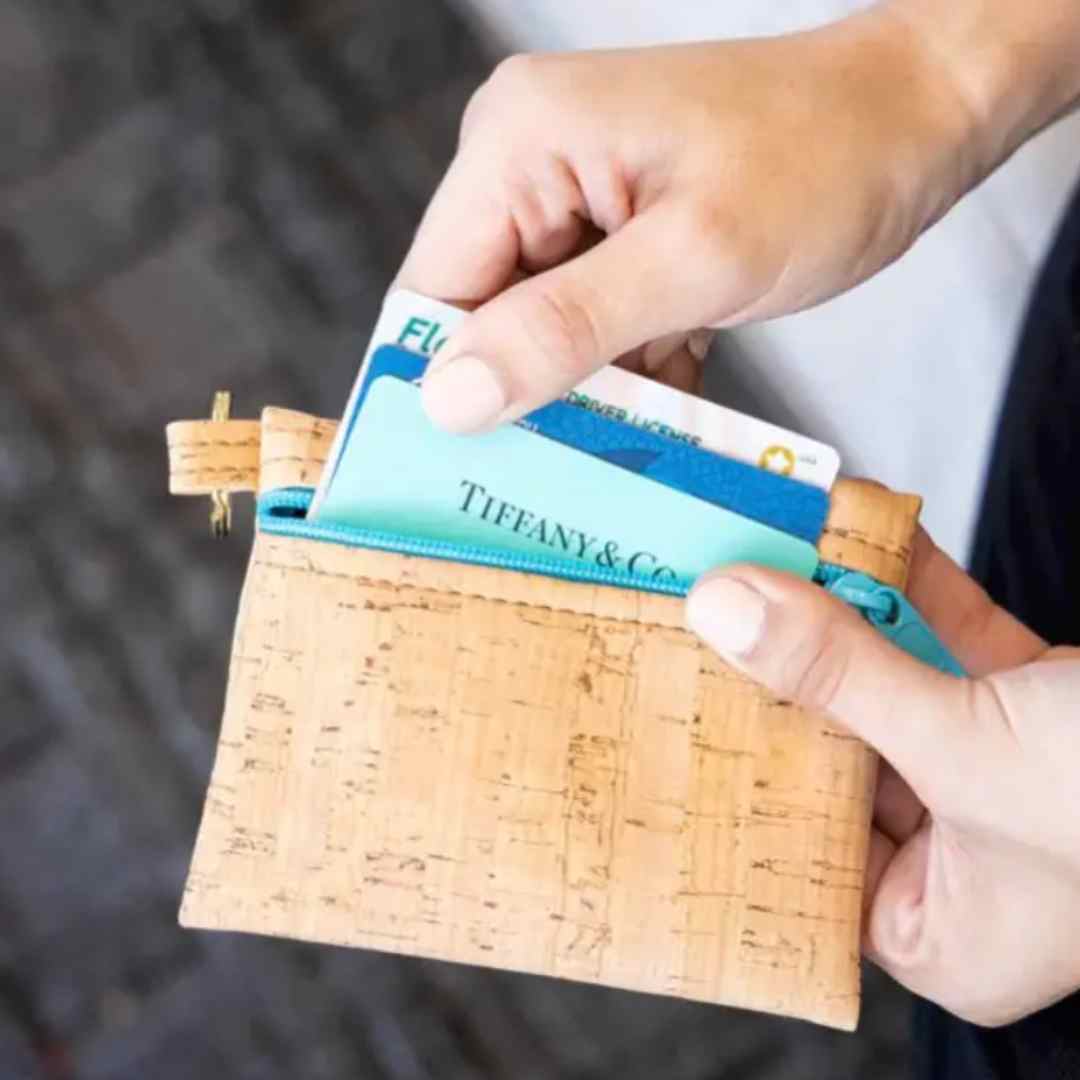 cork leather vegan key ring and wallet