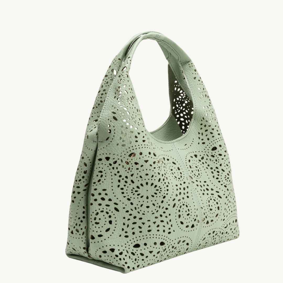 mint green vegan handbag with with extra pouch