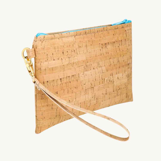 Natalie Therese Be Ready vegan cork leather wristlet in black, slim fit, biodegradable, eco-friendly handbag with spacious