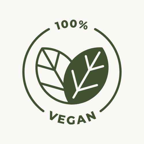 100% Vegan logo with leaves on a white background