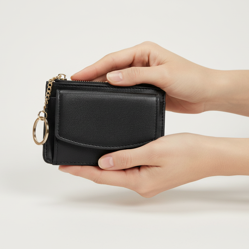 Kara Vegan Leather Wallet and Keyring with Card Slots and Coin Pouch