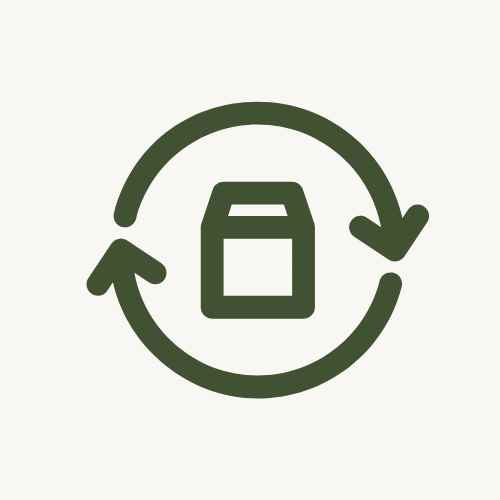 Green recycling icon with a square symbol inside on a white background
