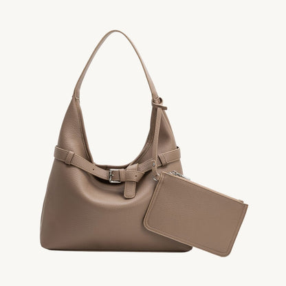 vegan leather tote bag in taupe