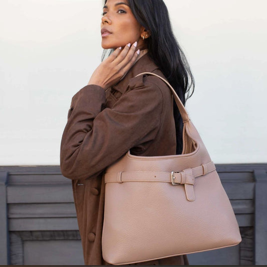 vegan leather tote bag in taupe