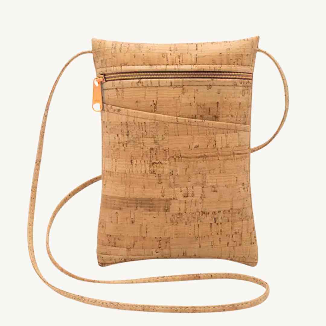 Cork leather crossbody vegan bag in Butterscotch Zipper