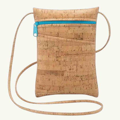 Cork leather crossbody vegan bag in Aqua Zipper