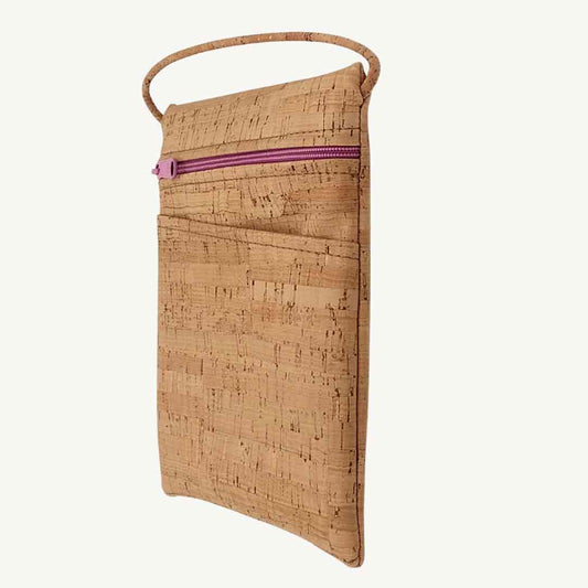 Close-up of the Be Lively vegan cork leather crossbody strap detail highlighting its slim fit and natural texture against a