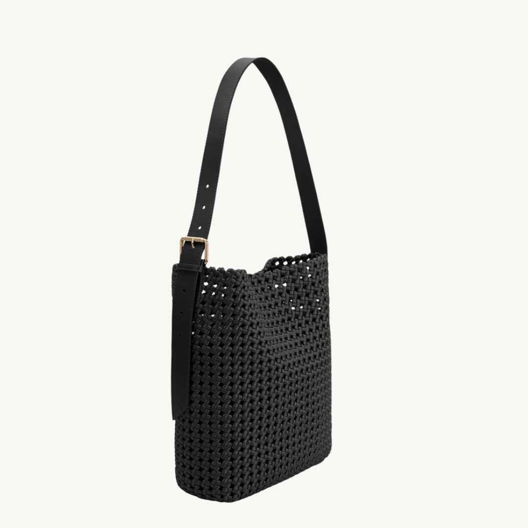 Black woven vegan leather bag 