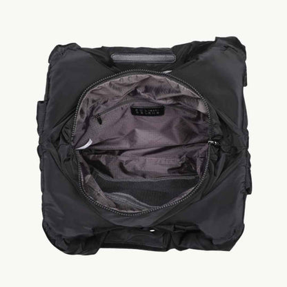 Black woven vegan purse made of recycled nylon interior
