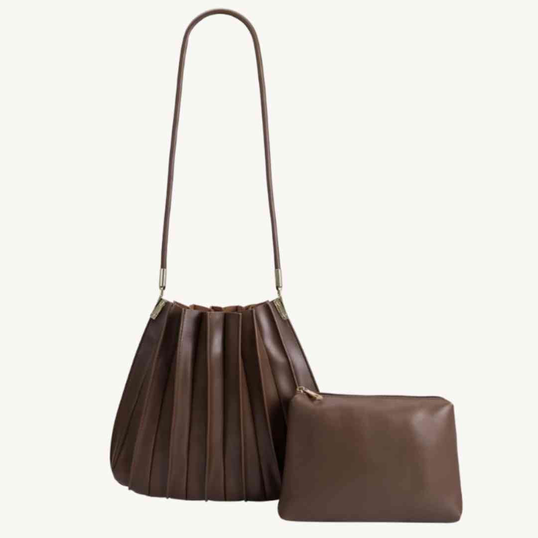 Carrie pleated recycled vegan leather luxury in chocolate
