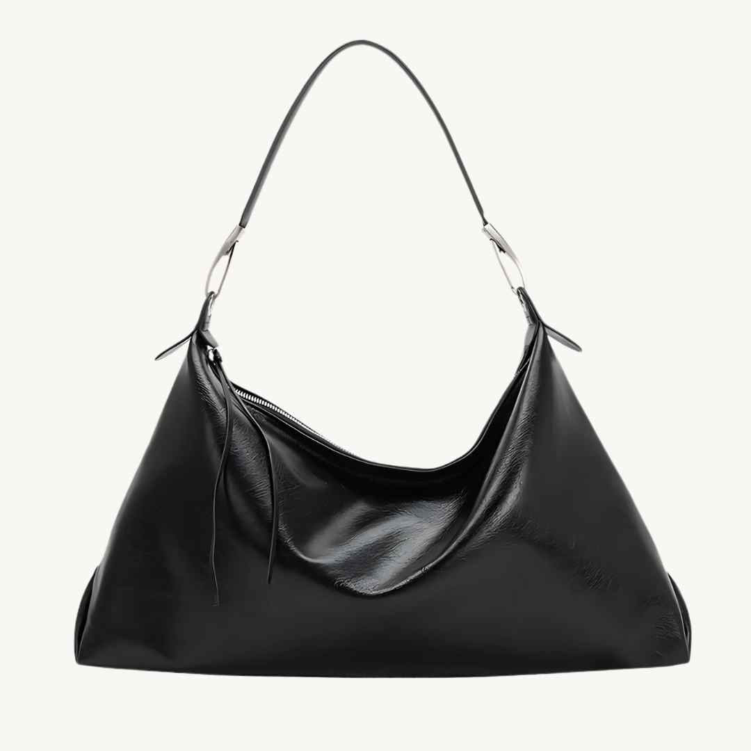 Charlie Vegan Tote Bag by Melie Bianco in recycled vegan leather, slim fit, black color with subtle texture detailing