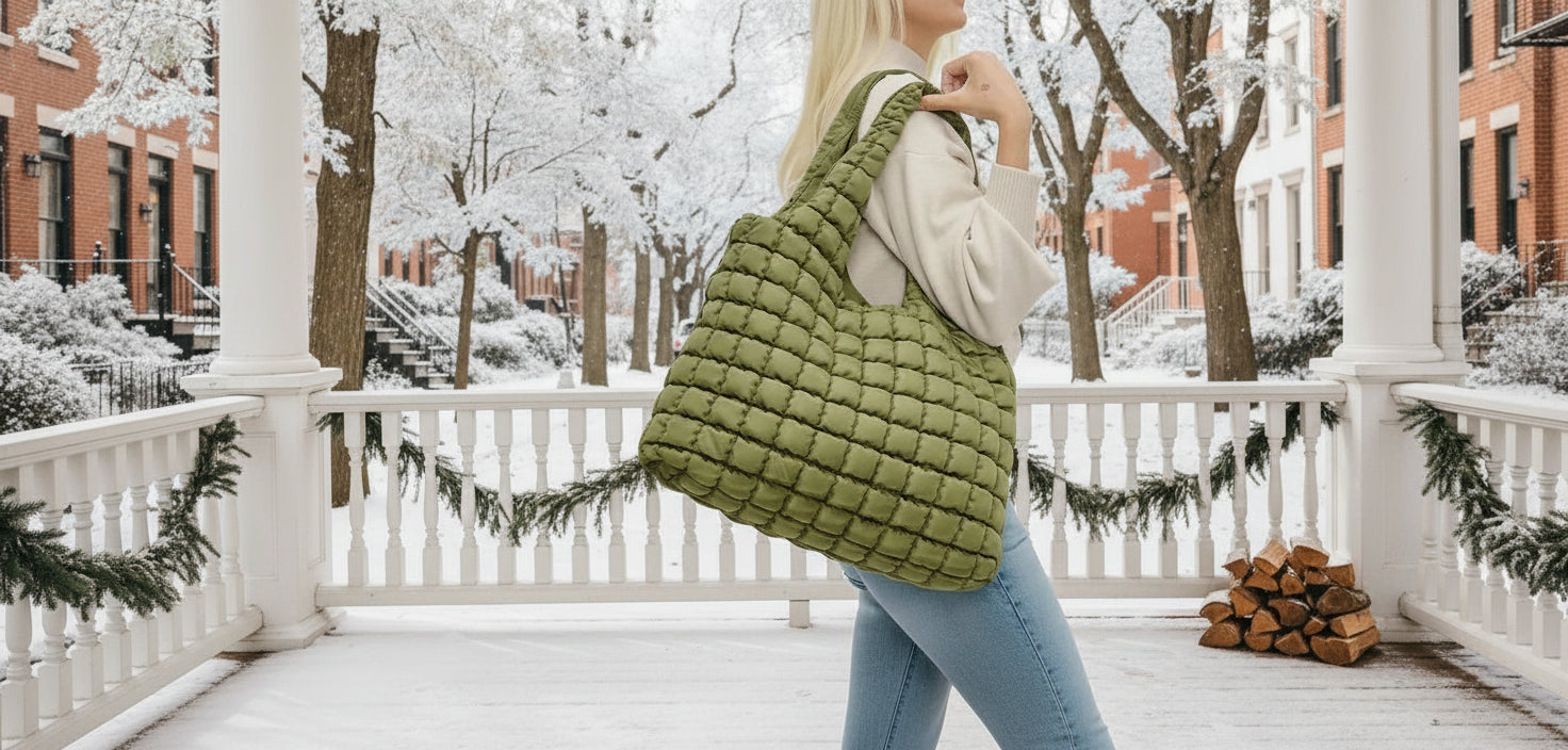 woman with a large vegan tote bag