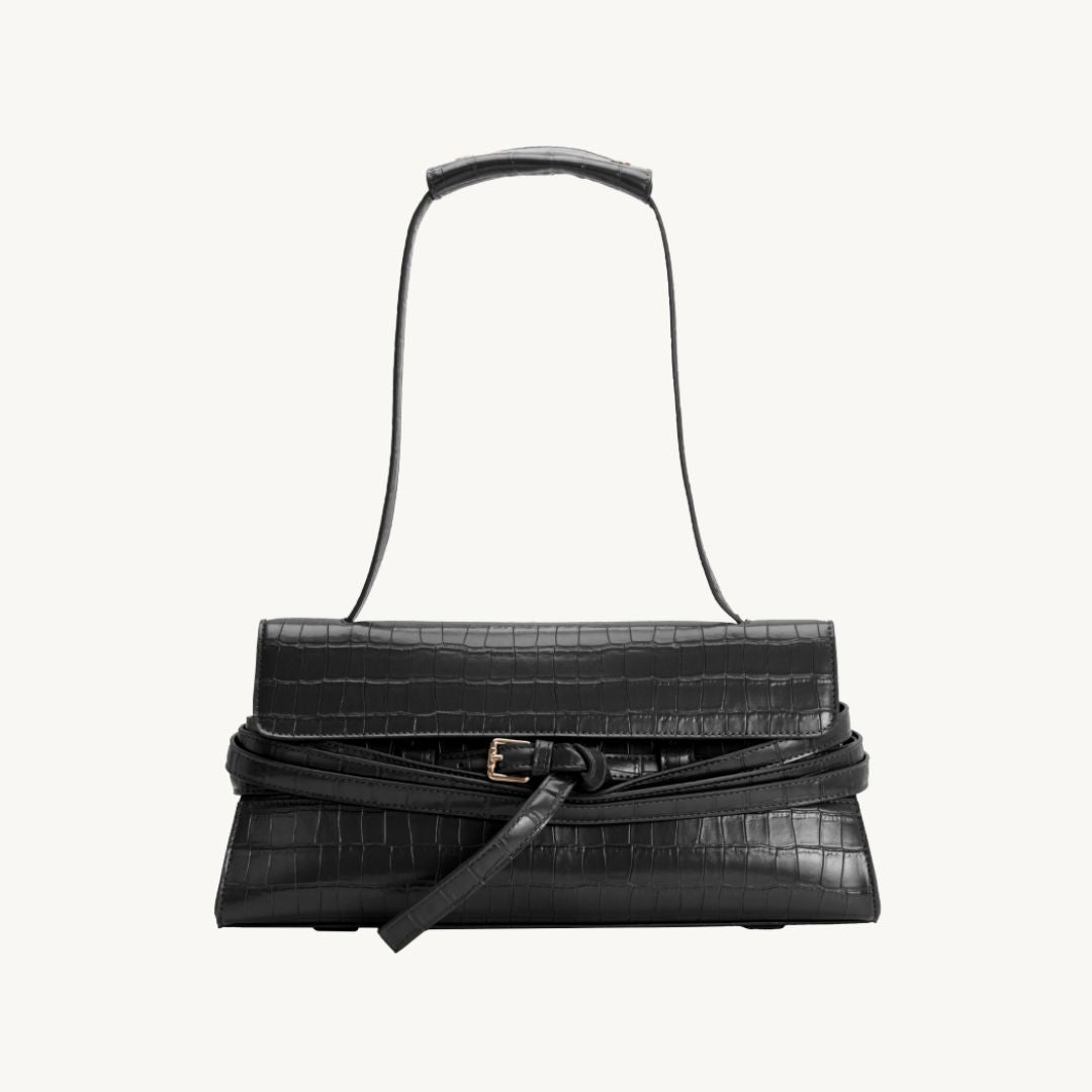Faux croc vegan leather handbags in black
