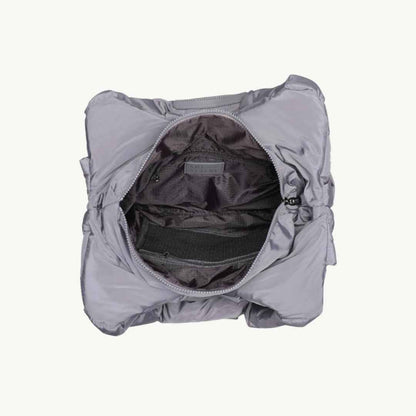 Gray woven vegan handbag made of recycled nylon interior