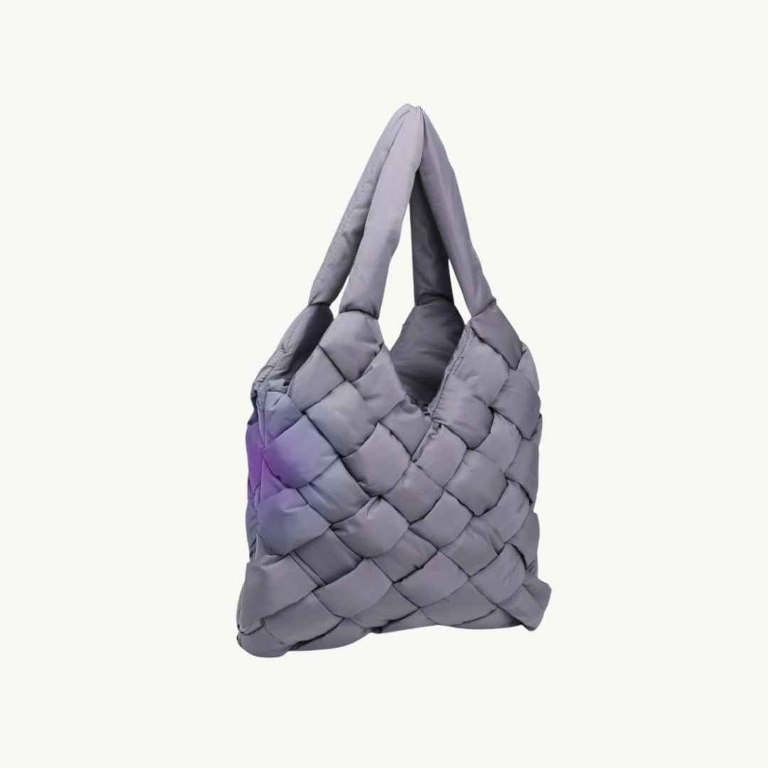Gray woven vegan leather purse made of recycled nylon