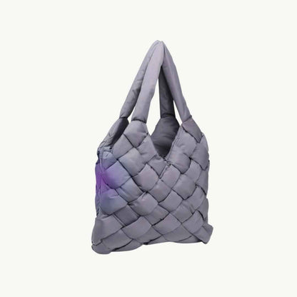 Gray woven vegan leather purse made of recycled nylon
