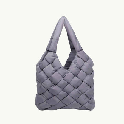 Gray woven vegan leather purse made of recycled nylon