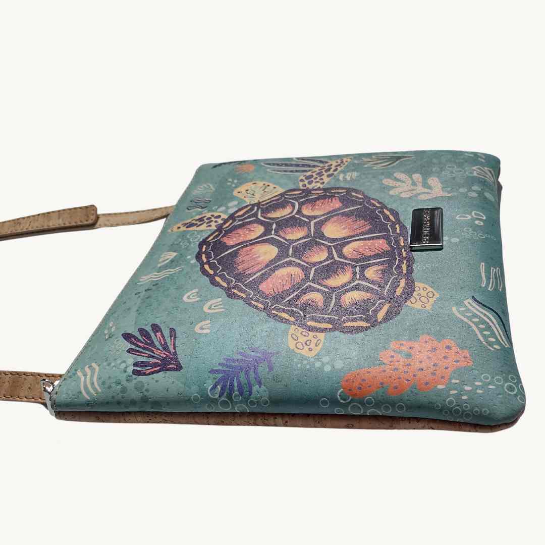 Ivy  Vegan Crossbody Purse Cork Leather with Sea Turtle Print