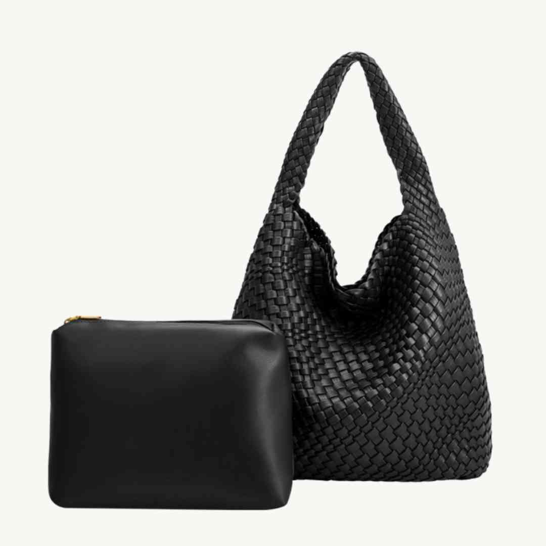 Johanna woven  recycled vegan leather tote bag by Melie Bianco in Black