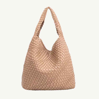 Johanna vegan leather tote in Nude Johanna woven  recycled vegan leather tote bag  by Melie bianco
