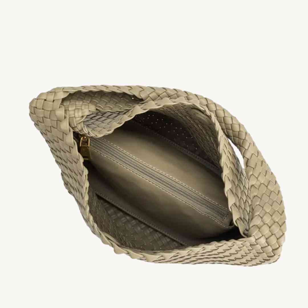 Johanna Woven Vegan Tote Bag – Recycled Vegan Leather Handbag, Slouchy & Spacious