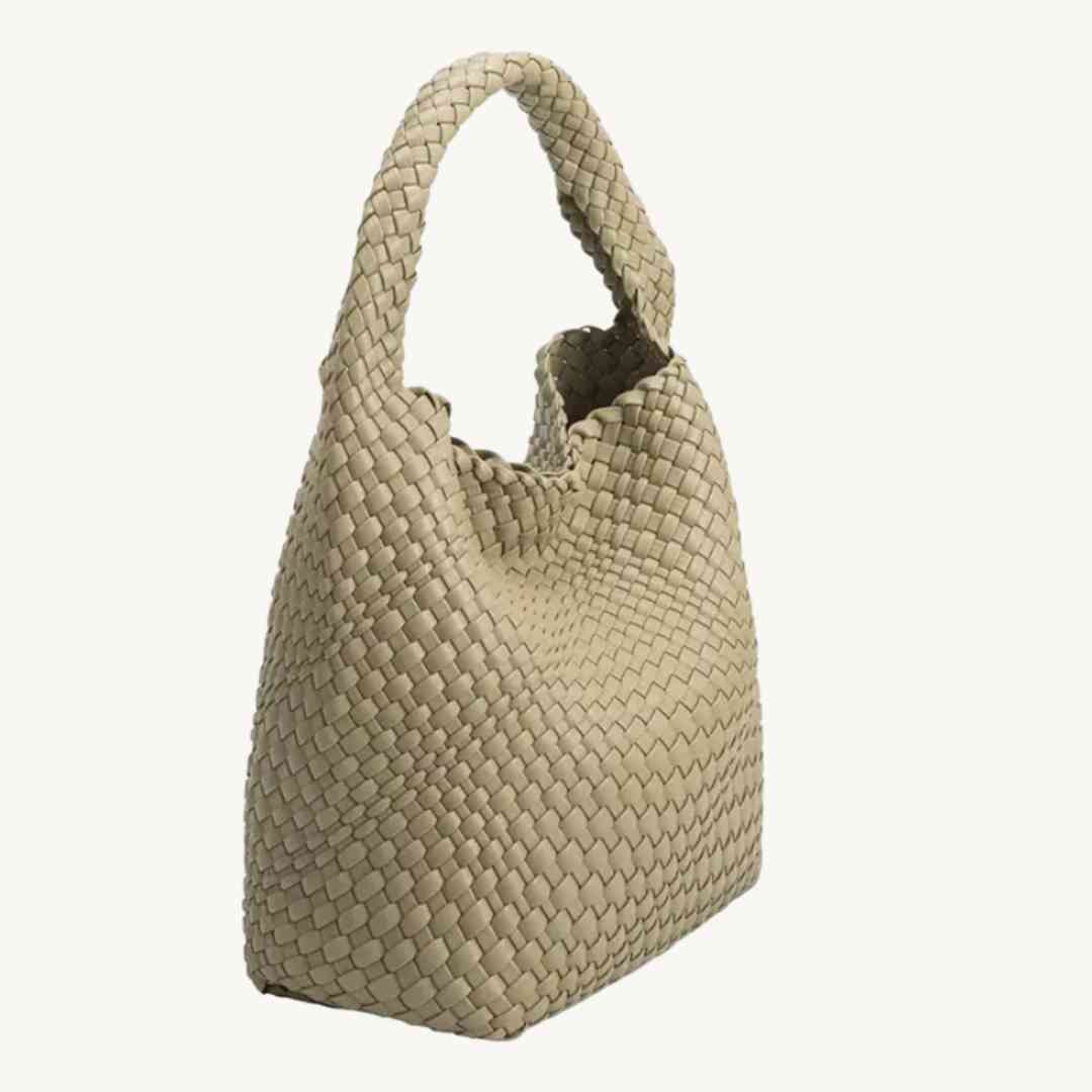 Johanna Woven Vegan Tote Bag – Recycled Vegan Leather Handbag, Slouchy & Spacious