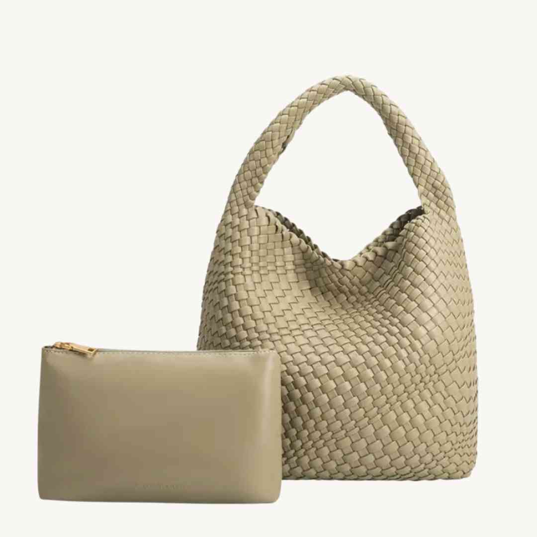 Johanna Woven Vegan Tote Bag – Recycled Vegan Leather Handbag, Slouchy & Spacious