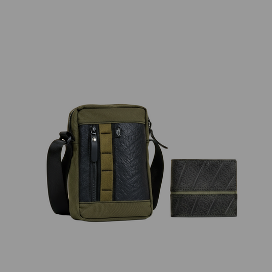 Major crossbody vegan and upcycled wallet in olive