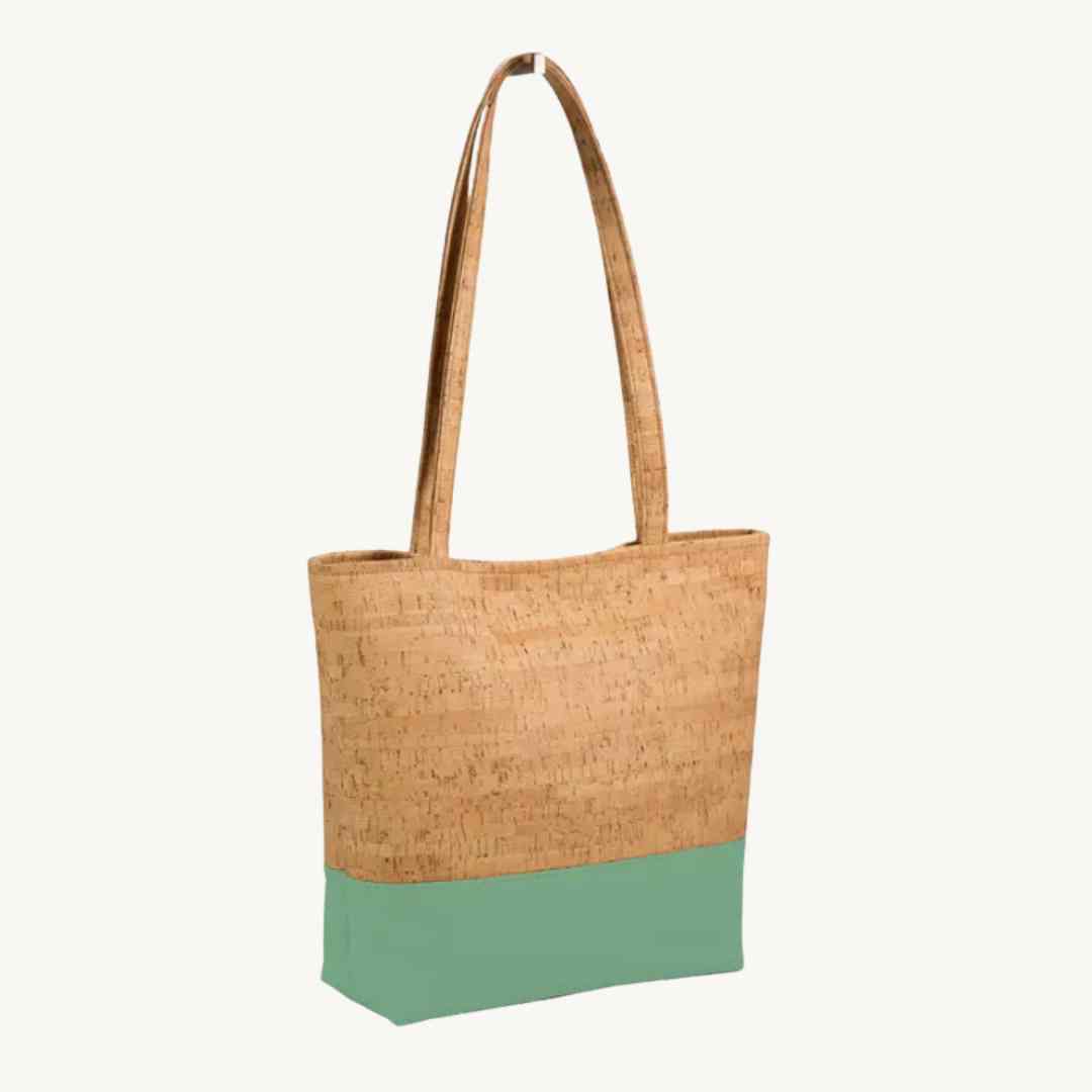 Be Basic Tote Bag in Cork Leather from Portugal in Sea Green