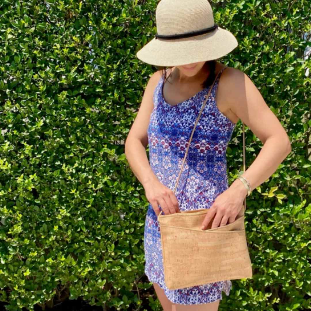 Be Lively Large Crossbody – Cork Leather Vegan Bag with Top Zipper Made in the USA