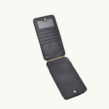 black phone bag with card holder