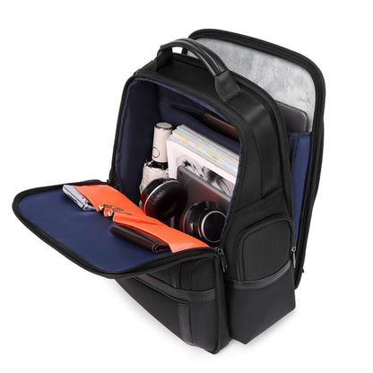 black vegan leather backpack for work open