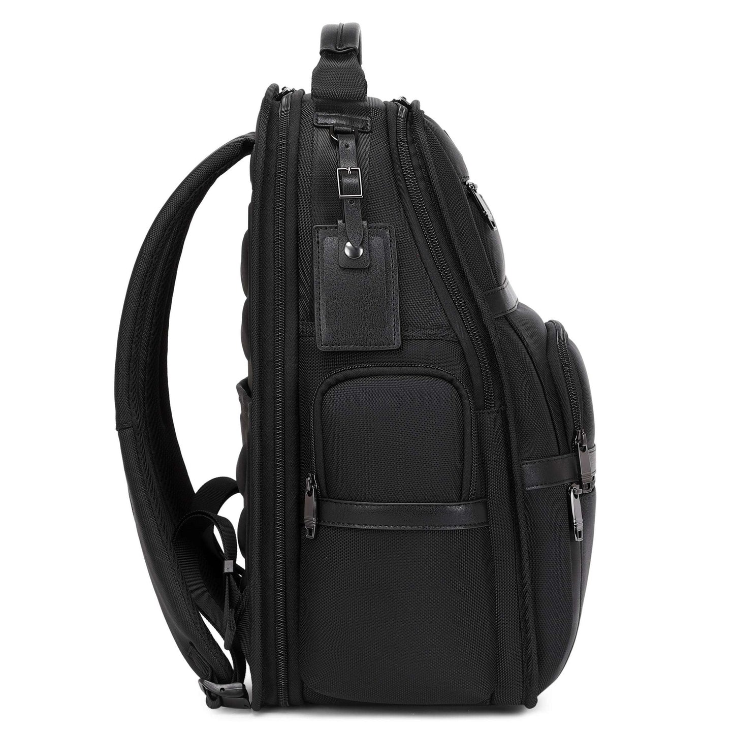 black vegan leather backpack for work side