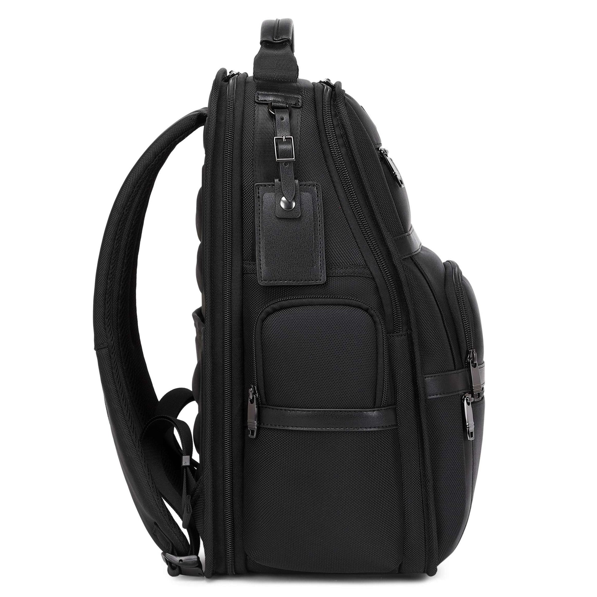 black vegan leather backpack for work side