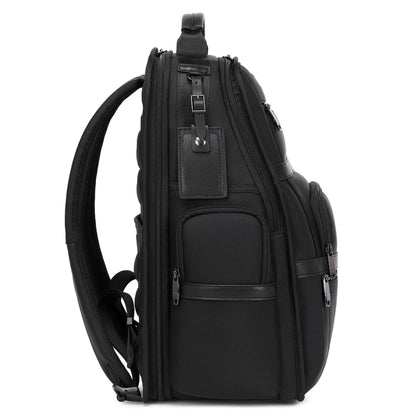 black vegan leather backpack for work side