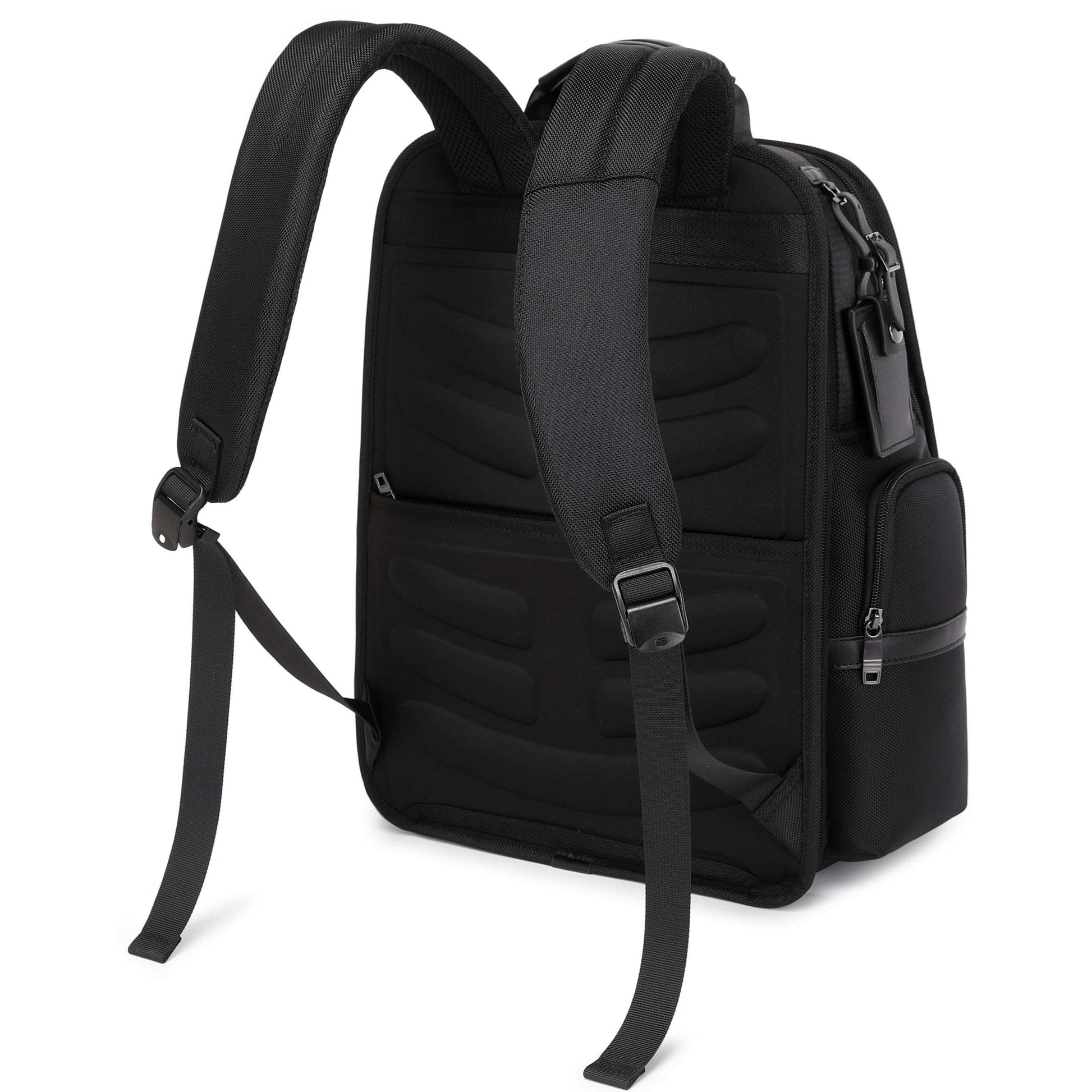 black vegan leather backpack for work side