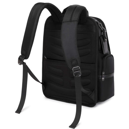 black vegan leather backpack for work side