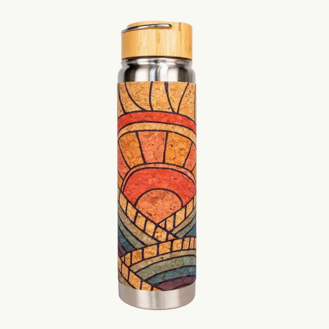 cork and bamboo water bottle with stainless steel