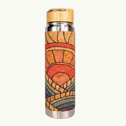 Yoloha Yoga sustainable water bottle with cork and bamboo body, 20 oz, natural textures, eco-friendly hydration accessory