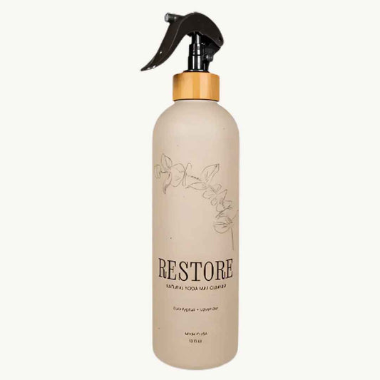 Yoloha Yoga organic cork mat and block cleaner with natural herbal ingredients in a clear spray bottle