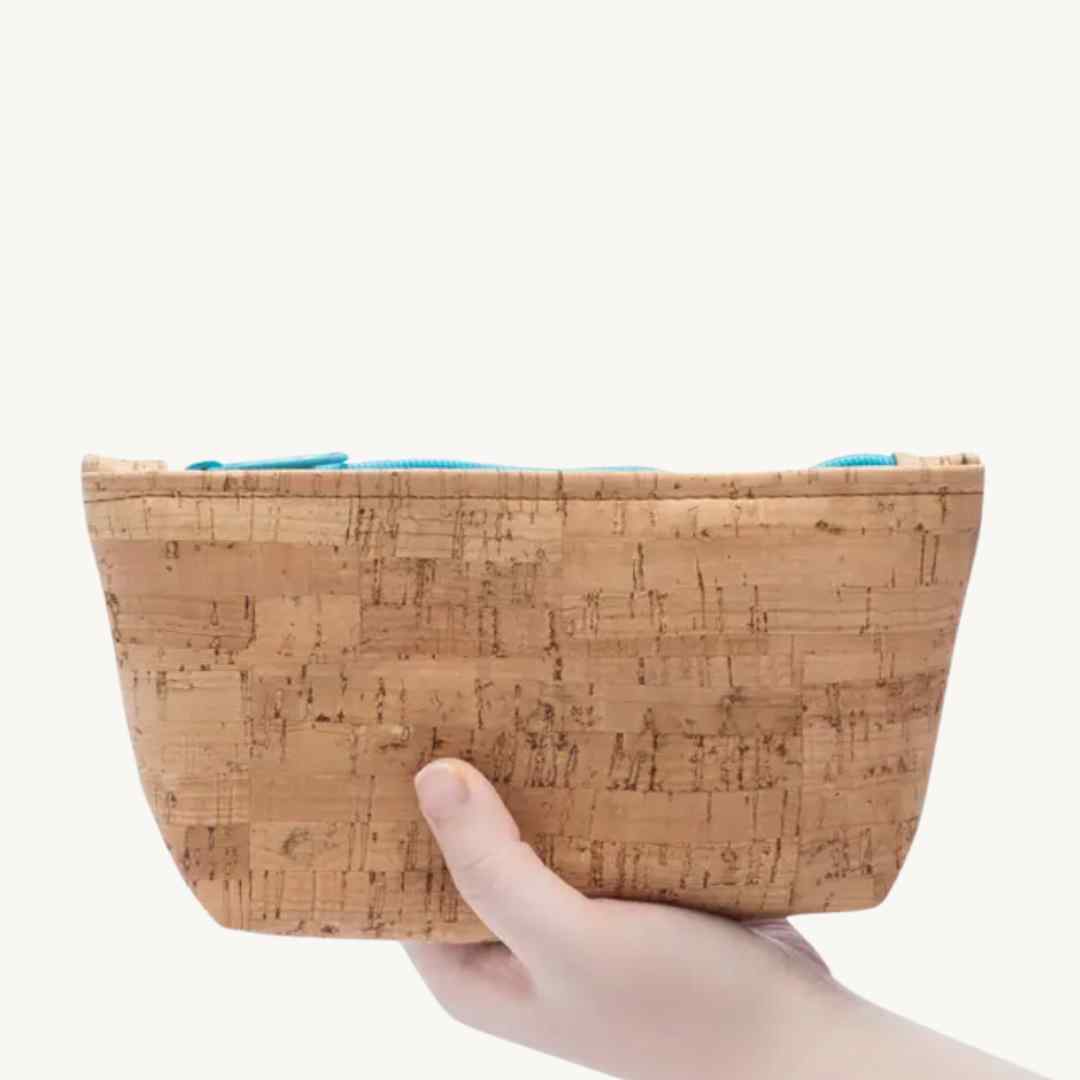 cork leather vegan make up pouch medium size