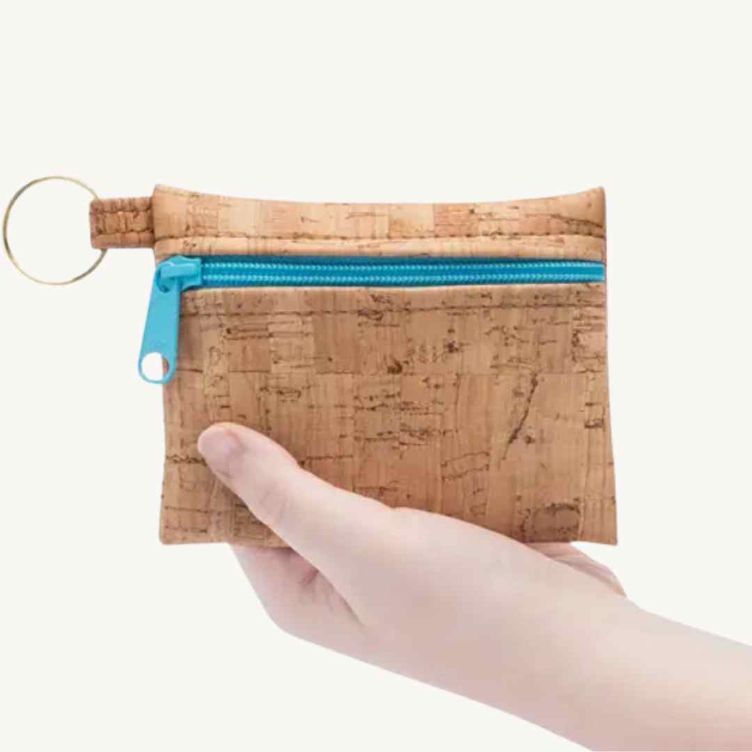 cork leather vegan key ring and wallet