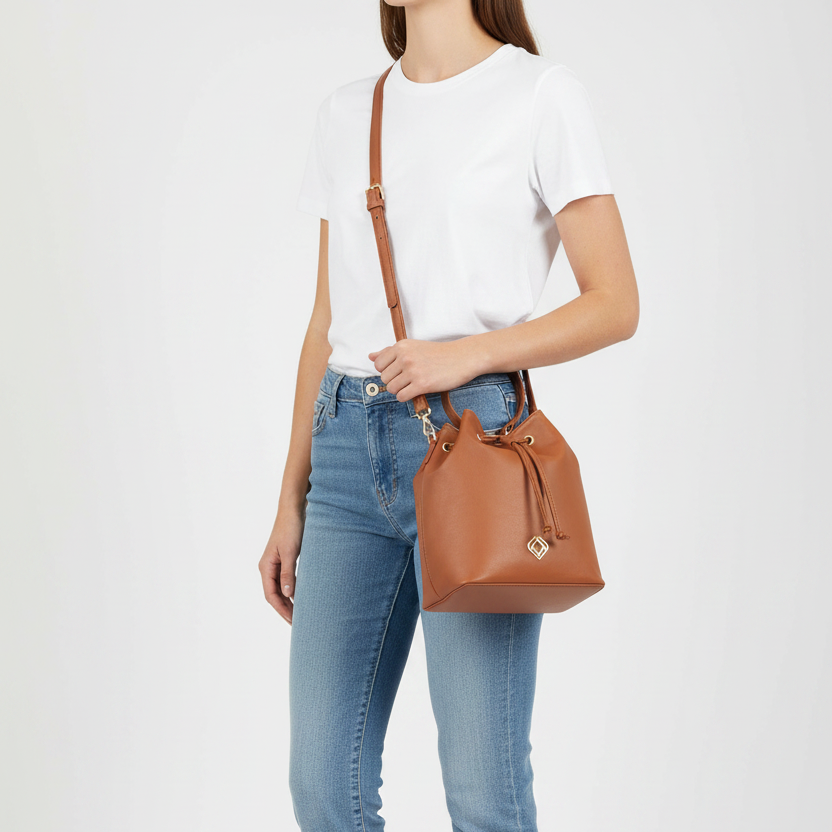 vegan leather crossbody bucket bag
