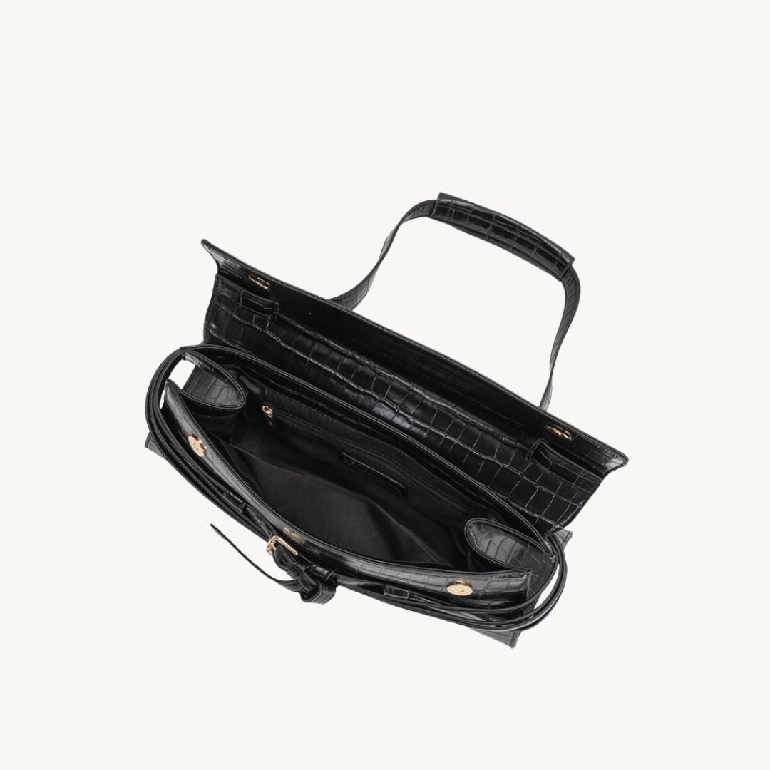 croc embossed vegan leather bag east west style handbag interior