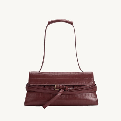 croc embossed vegan leather purse east west style bag in chocolate