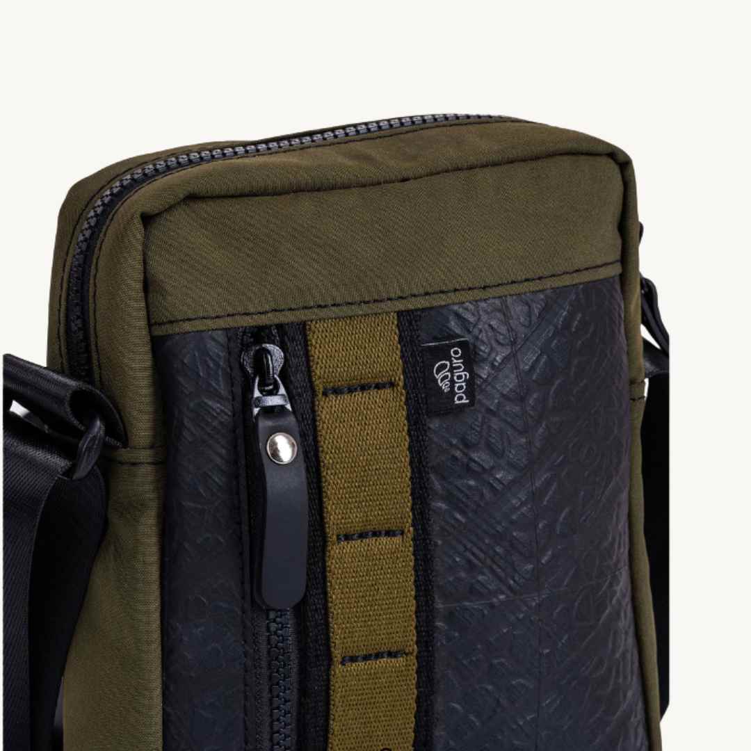 crossbody bag vegan handmade pf upcycled army canvas and rubber