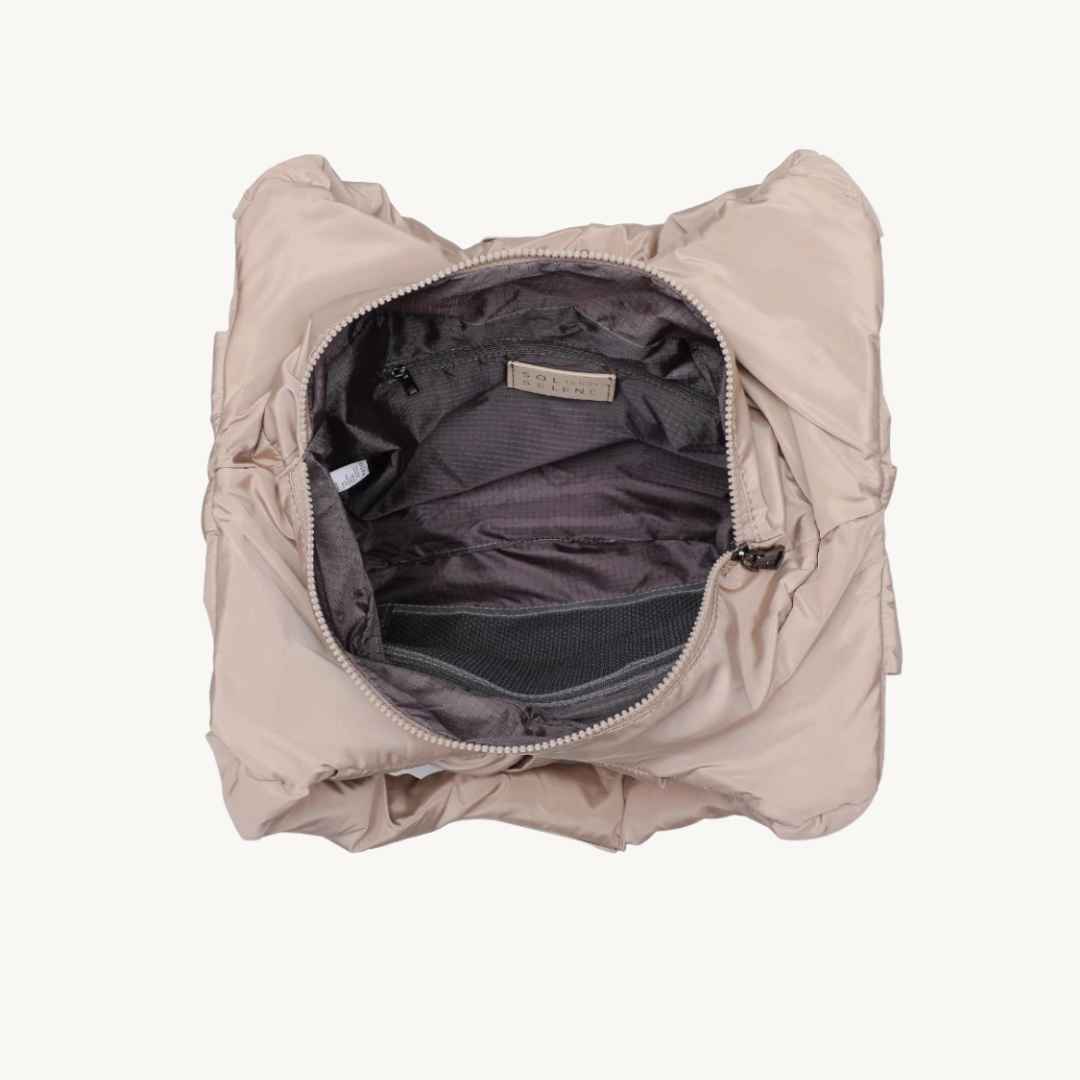 interior of vegan handbag woven from recycled nylon