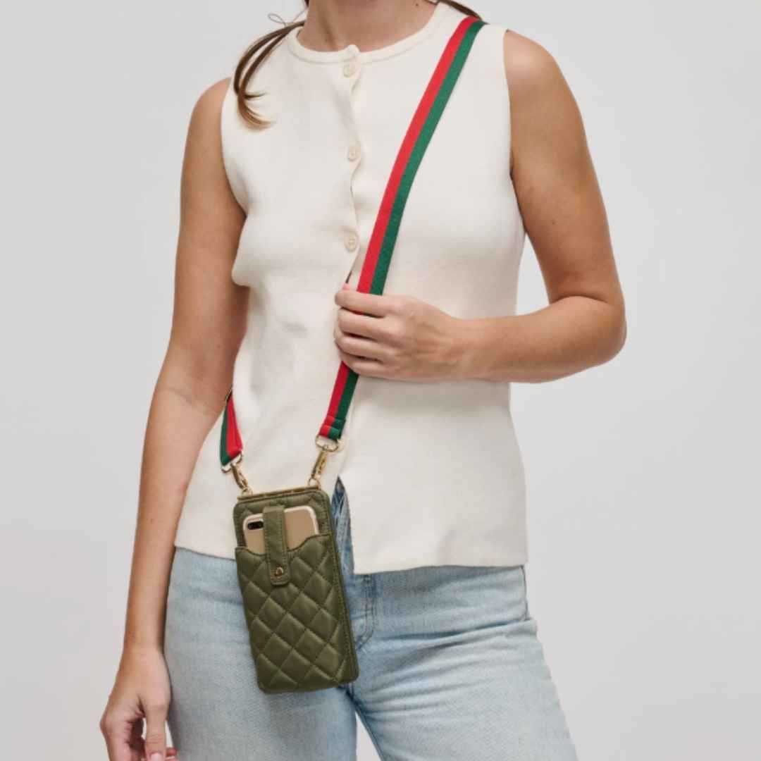 sage vegan crossbody leather phone bag made of recycled nylon
