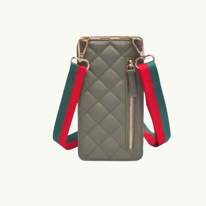 sage vegan crossbody leather phone bag made of quilted recycled nyon